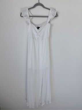 White Smocked Maxi Chemise with Ruffle Straps